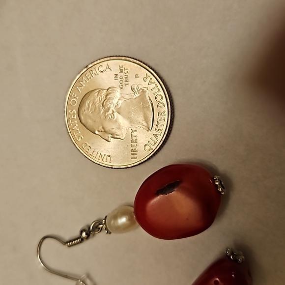 Coral and Pearl Earrings - Picture 2 of 3